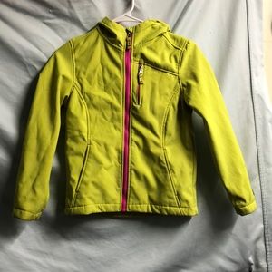 Mountain xpedition girls jacket large 10 12, color citrus sizzle has spots